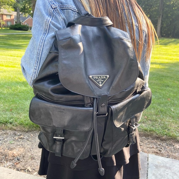 Prada Double Front Pocket Soft Calf Small Leather Backpack - Picture 14 of 14